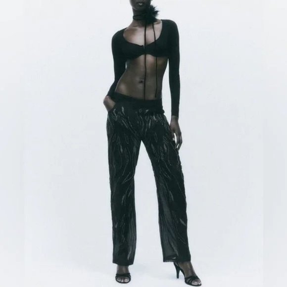 RARE ZARA BEADED PANTS LIMITED EDITION - Picture 2 of 4